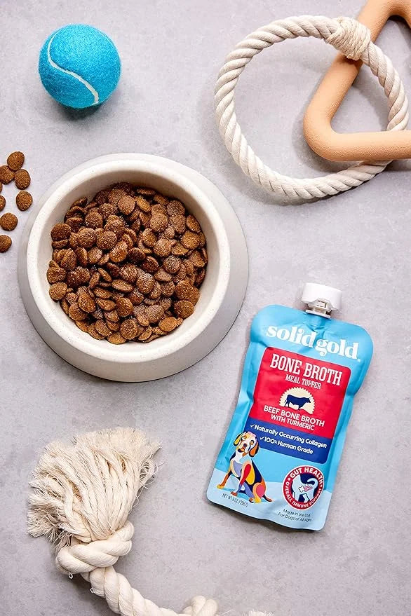 Solid Gold Beef Bone Broth for Dogs - Grain Free Dog Food Topper Rich in Collagen and Superfoods - Nutrient Dense Dog Grav...
