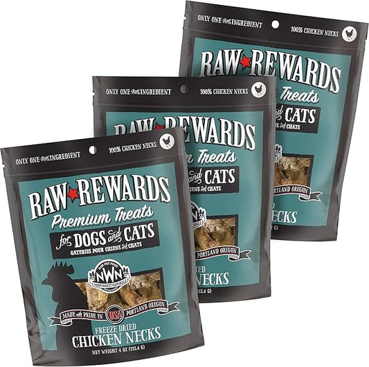 Northwest Naturals Raw Rewards Freeze-Dried Chicken Neck Treats for Dogs and Cats - Bite-Sized Pieces - Healthy, 1 Ingredi...