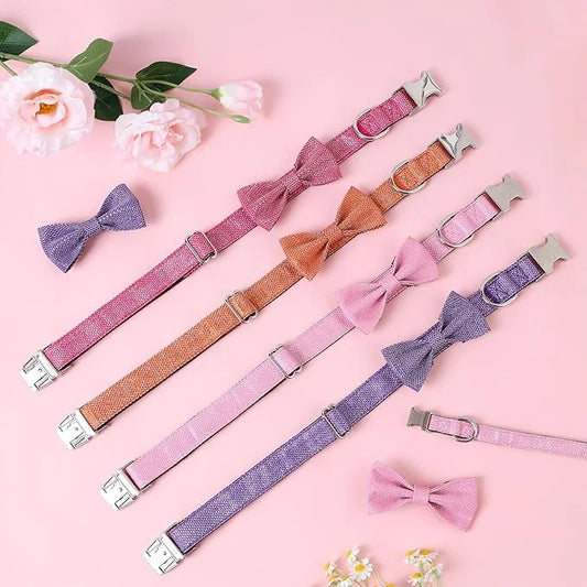 Dog Collar with Bow for Small Medium Large Dogs, Cute Bling Dog Bow Tie Collar with Metal Buckle, Soft & Durable for Mediu...