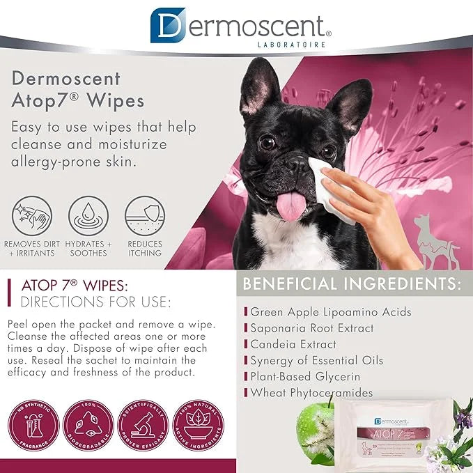 Dermoscent ATOP 7 Wipes for Dogs and Cats | Soothing Cleansing Care for Sensitive Skin | Travel-Friendly - Product Image