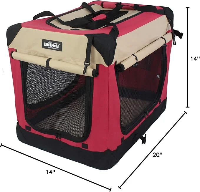 EliteField 4-Door Folding Soft Dog Crate with Curtains, Carrying Bag and Fleece Bed (2 Year Warranty), Indoor & Outdoor Pe...