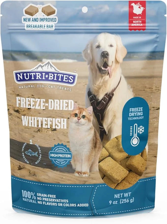 Nutri Bites Freeze Dried Whitefish Dog & Cat Treats, 9 oz | Healthy Pet Training Treats or Food Topper | All Natural, High...