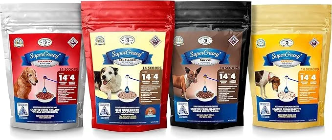 SuperGravy The Ultimate Gravy Four-Pack - Natural Dog Food Gravy Topper - Hydration Broth Food Mix - Human Grade 14 Scoop ...