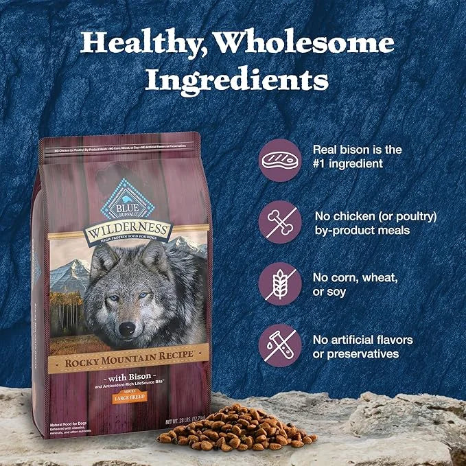 Blue Buffalo Wilderness Rocky Mountain Recipe High-Protein Large Breed Adult Dry Dog Food, Made in The USA with Natural In...
