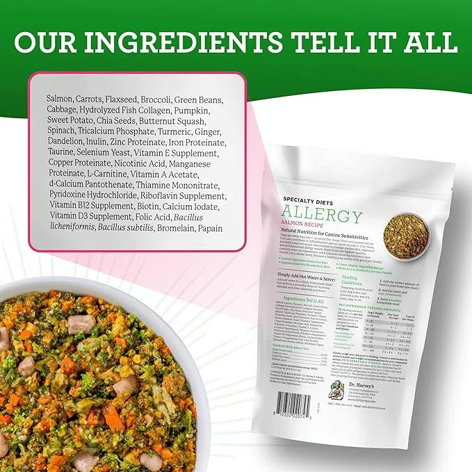 Dr. Harvey's Specialty Diet Allergy Salmon Recipe, Human Grade Dog Food for Dogs with Sensitivities and Allergies Trial Si...