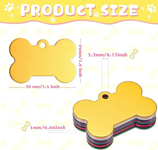 100 Pcs Blank Dog Pet Tags for Engraving 38MM Aluminum Bone Shape Name Tag Colorful Double Sided Dog Cat Phone Number Tag ...