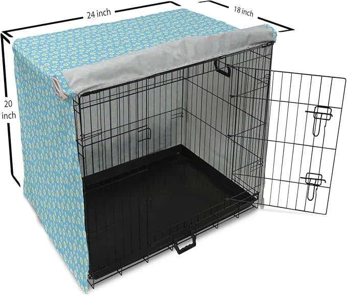 Lunarable Yellow and Blue Dog Crate Cover, Graphic Daisies Chamomiles Summer Nature Pattern with Dots, Easy to Use Pet Ken...