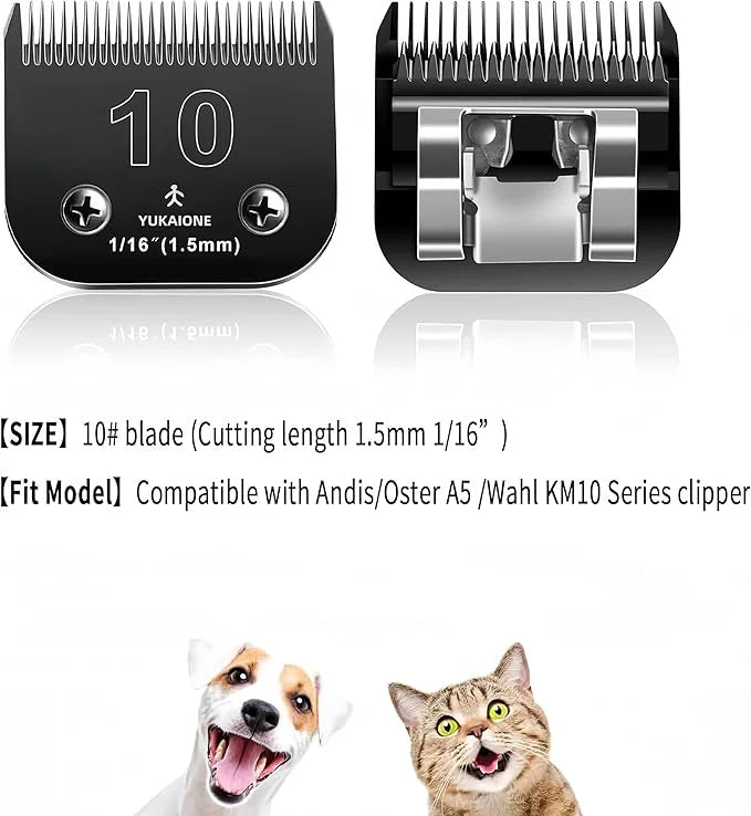 #10 Dog & Cat Clipper Blade: Titanium Coated SK2 Steel, Universal Fit for Andis, Oster, Wahl - 1/16" Cut for Precise Trims...
