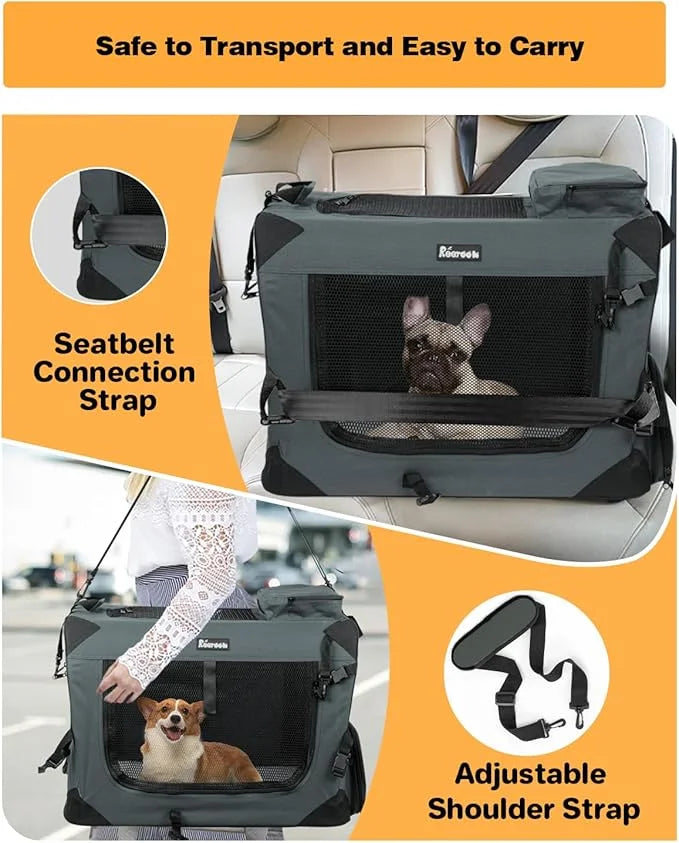 Large Cat Carrier 24"x16"x16", Soft Dog Crate with 2 Bowls, Collapsible Travel Pet Carrier Bag for Cats Dogs Puppies Kitte...