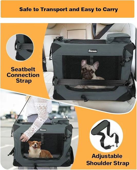 Large Cat Carrier 24"x16"x16", Soft Dog Crate with 2 Bowls, Collapsible Travel Pet Carrier Bag for Cats Dogs Puppies Kitte...