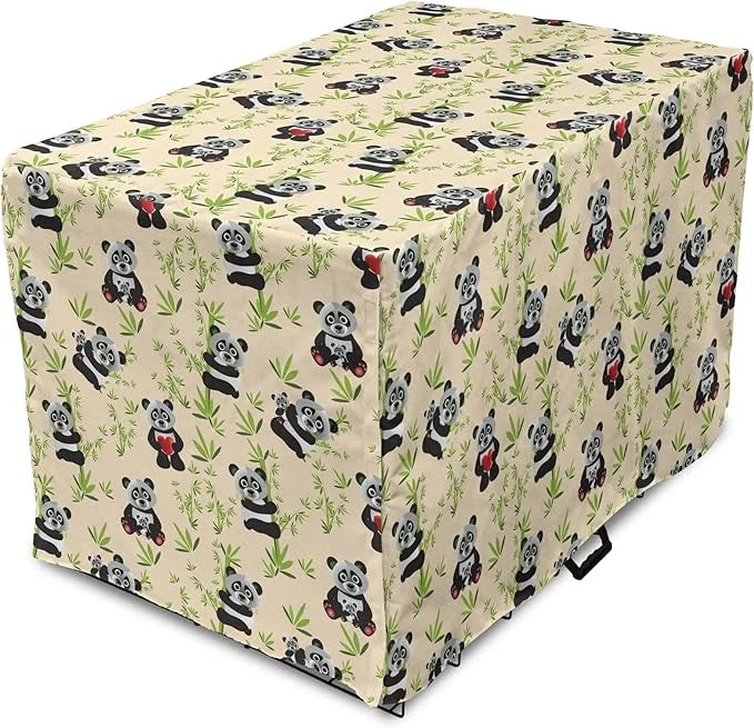 Lunarable Panda Dog Crate Cover, Asian Bear Cartoon Animal Eating Leaves Branches Wild Life Animal, Easy to Use Pet Kennel...