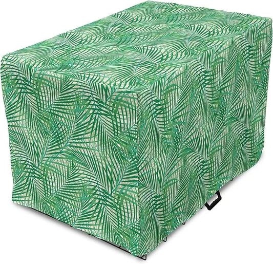Lunarable Fern Pattern Dog Crate Cover, Background Illustration Covered with Palm Tree Leaves Art Print, Easy to Use Pet K...