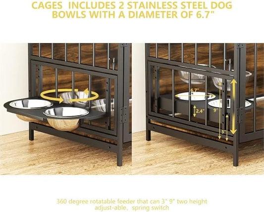 LOVMOR Dog Crate Furniture-Style Cages for Dogs Indoor Heavy Duty Super Sturdy Dog Kennels with 2 Stainless Steel Bowls an...