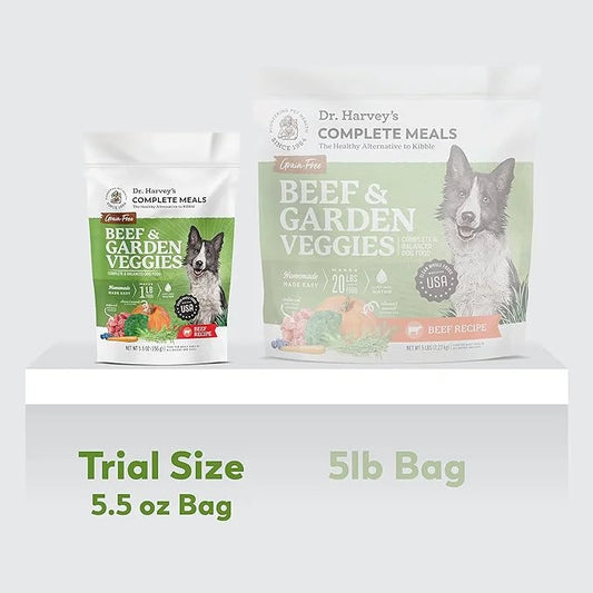 Dr. Harvey's Beef & Garden Veggies Dog Food, Human Grade Grain-Free Dehydrated Food for Dogs with Freeze-Dried Beef, Trial...