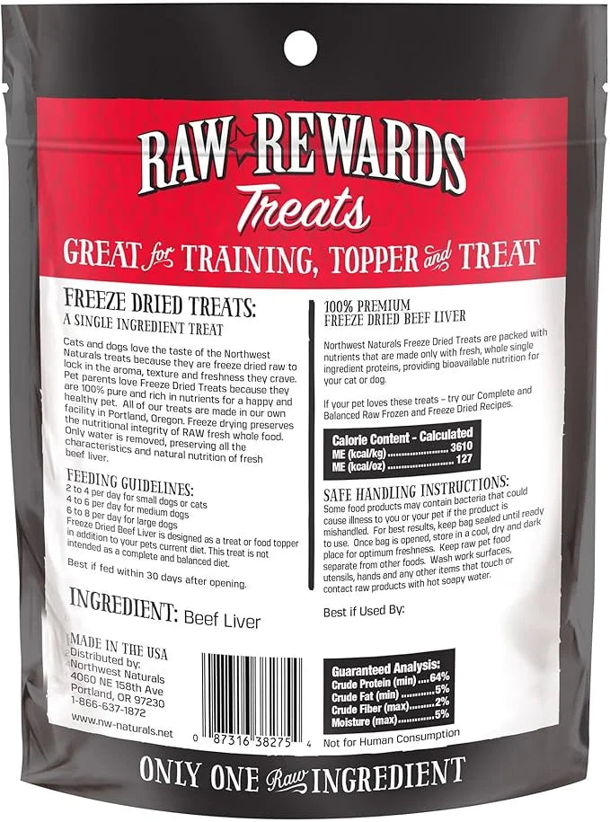 Northwest Naturals Raw Rewards Freeze-Dried Beef Liver Treats for Dogs and Cats - Bite-Sized Pieces - Healthy, 1 Ingredien...