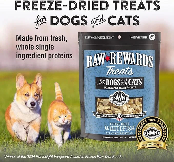 Northwest Naturals Raw Rewards Freeze-Dried Whitefish Treats for Dogs and Cats - Bite-Sized Pieces - Healthy, 1 Ingredient...