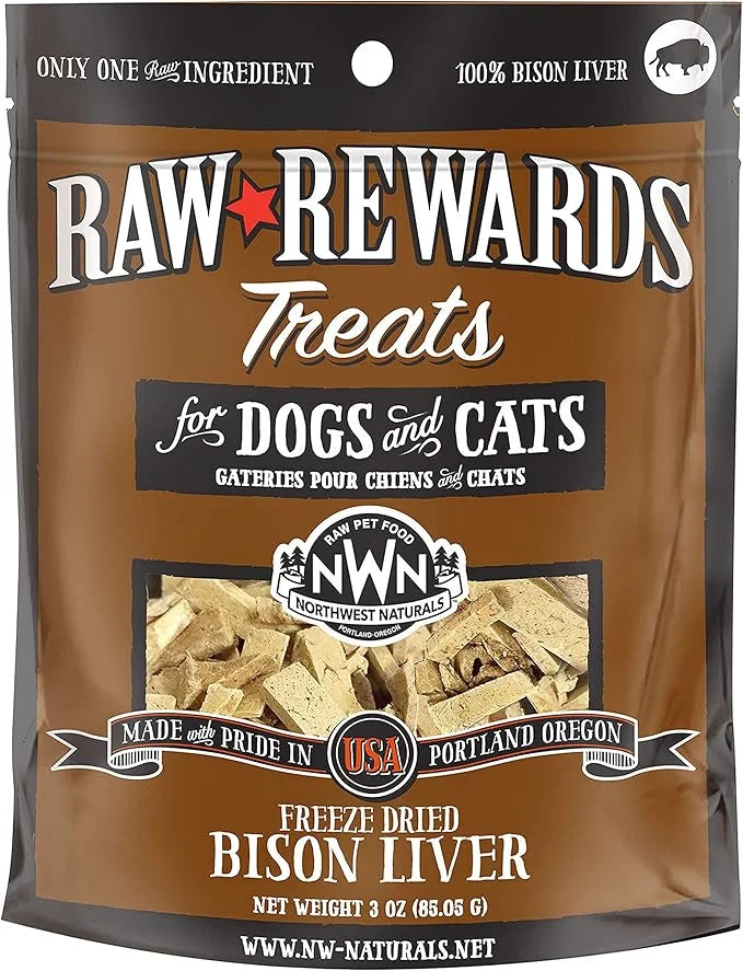 Northwest Naturals Raw Rewards Freeze-Dried Bison Liver Treats for Dogs and Cats - Bite-Sized Pieces - Healthy, 1 Ingredie...
