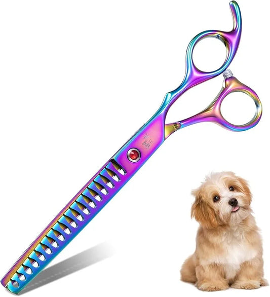 7" Chunker Shears Dog Grooming Rainbow, Thinner Blender Shears for Medium and Big Pets, Japanese Stainless Steel 440C Fur ...