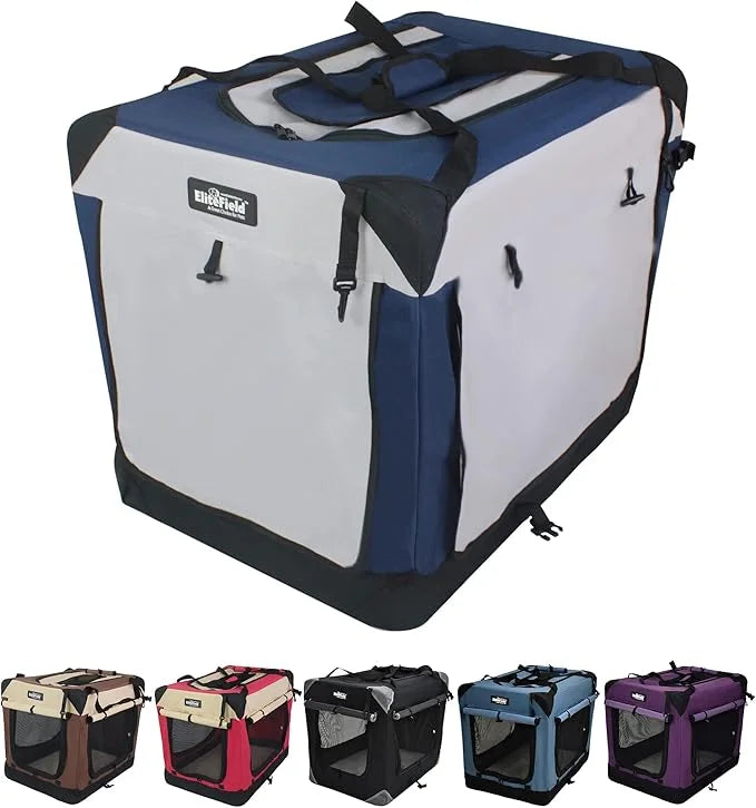 EliteField 4-Door Folding Soft Dog Crate with Curtains, Carrying Bag and Fleece Bed (2 Year Warranty), Indoor & Outdoor Pe...