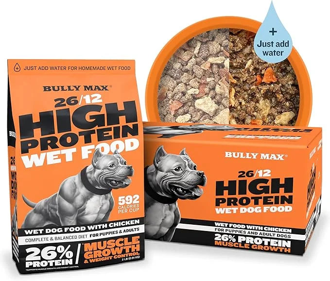 Bully Max Wet Dog Food - Instant Fresh Dehydrated High Protein Soft Puppy & Adult Dog Food with Chicken - Healthy Muscle G...