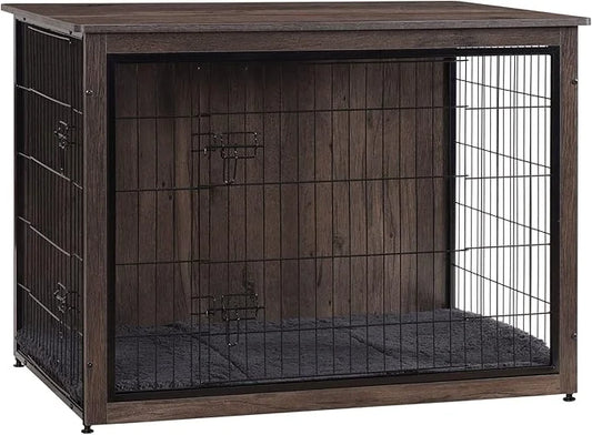 DWANTON Dog Crate Furniture with Cushion, Wooden Kennel Table with Double Doors, Indoor Dog House, Extra Large Size, 43.3"...