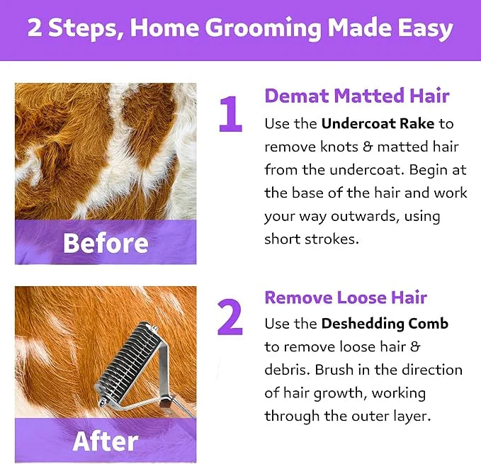 2 in 1 Dogs Cats Dematting Grooming Comb, Perfect Deshedding Undercoat Rake for Poodle & Goldendoodle, Efficiently Detangl...