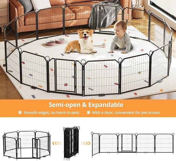 Dog Playpen Portable Extra Large 16 Panels 24" Height Adjustable with Gate, Perfect for Puppies and Small Dogs, Easy to St...