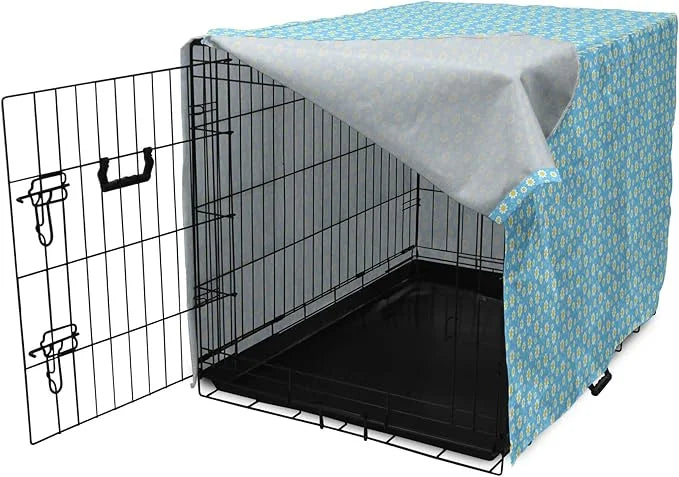 Lunarable Yellow and Blue Dog Crate Cover, Graphic Daisies Chamomiles Summer Nature Pattern with Dots, Easy to Use Pet Ken...