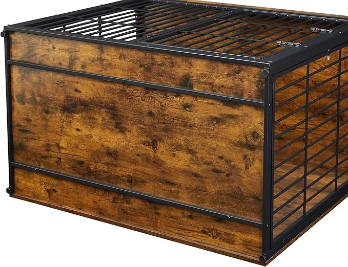 Dog Crate Furniture, 48 Inch Dog Kennel Furniture, Wooden Dog Crate Furniture Large Breed with Rotating Bowls, Heavy Duty ...