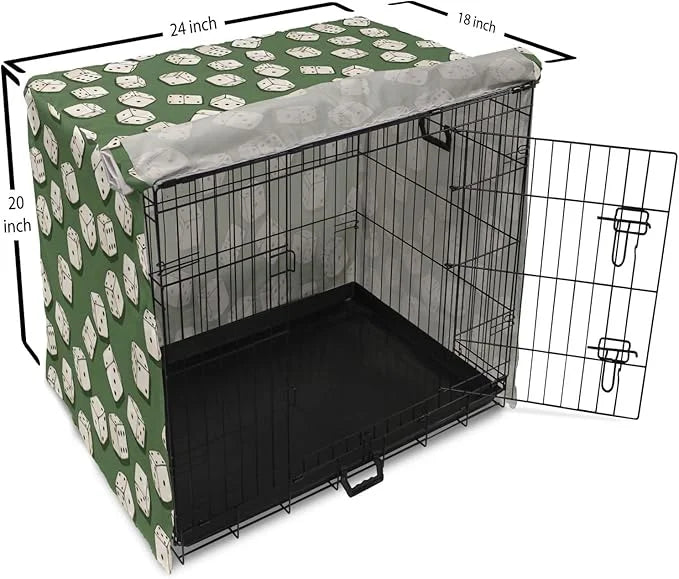 Lunarable Casino Dog Crate Cover, Cartoon Style Dices Pattern on Green Background Chance Game Lucky Jackpot, Easy to Use P...