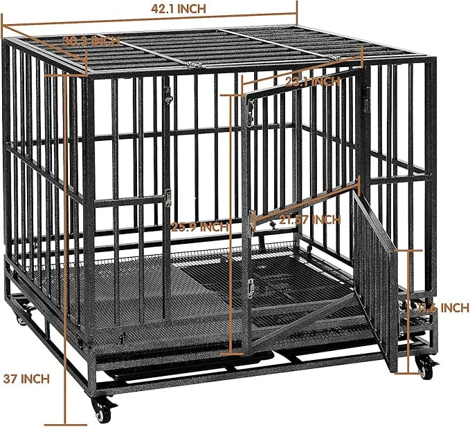 Heavy Duty Extra Large Dog Crate with Wheels - Indestructible 42/46 Inch Chew-Proof, Escape-Proof Kennel for High-Anxiety ...