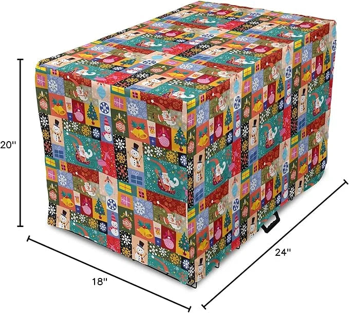 Lunarable Christmas Dog Crate Cover, Modern Design Theme Funny Xmas Winter Patterns Theme, Easy to Use Pet Kennel Cover fo...