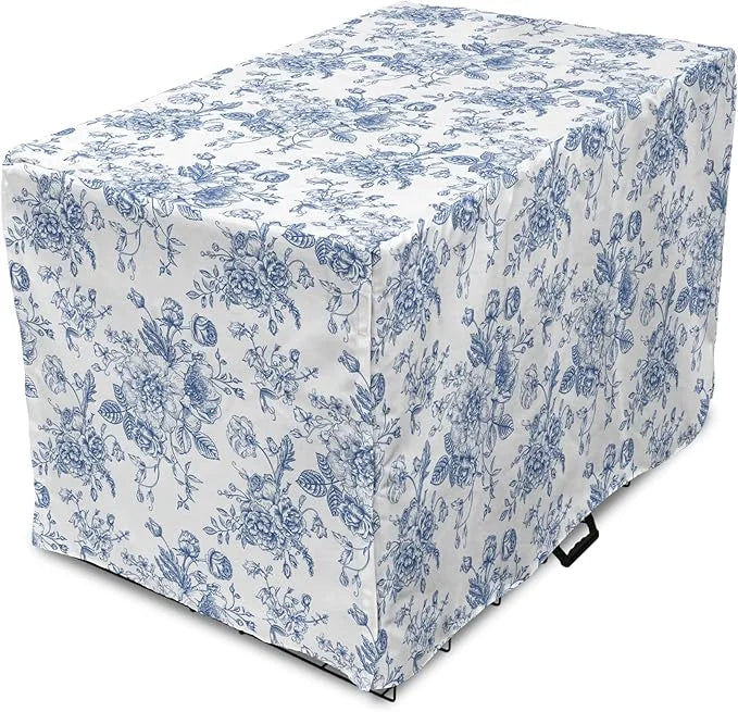 Lunarable Flowers Dog Crate Cover, Floral Themed Monochromatic Roses Peonies Bells Peas Bouquet Composition, Easy to Use P...