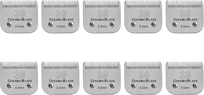 10 Pack Detachable Pet Dog Clipper Blades, Compatible with Andis Size 30 Cut Length 1/50"(0.5mm),Most Oster A5,Wahl KM10 S...
