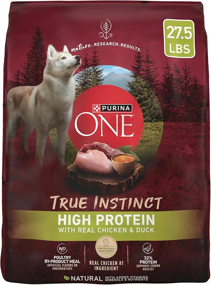 Purina ONE True Instinct High Protein Dry Dog Food Formula with Real Chicken and Duck Natural with Added Vitamins and Mine...