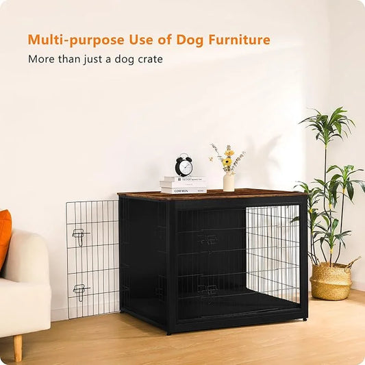DWANTON Dog Crate Furniture with Cushion, Wooden Kennel Table with Double Doors, Indoor Dog House, Extra Large Size, 43.3"...