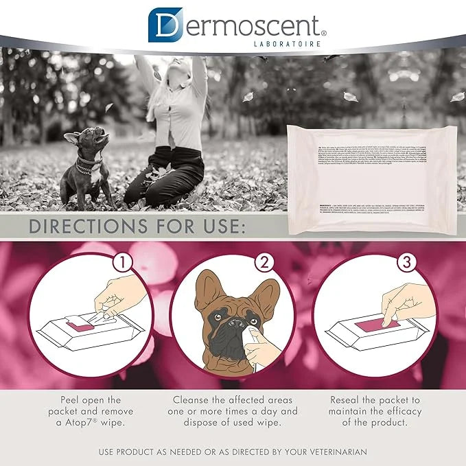 Dermoscent ATOP 7 Wipes for Dogs and Cats | Soothing Cleansing Care for Sensitive Skin | Travel-Friendly - Product Image