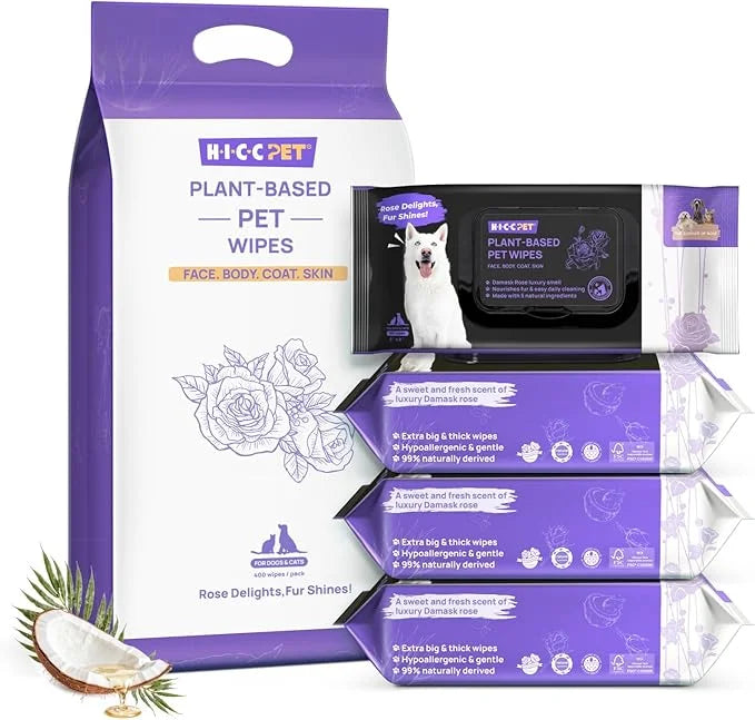HICC PET Cleaning Deodorizing Wipes for Dogs & Cats, Vet Recommended Nourishes Smoothes Fur Pet Grooming Wipes with Fermen...