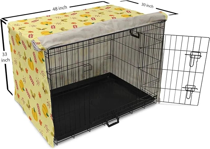 Lunarable Autumn Pumpkin Dog Crate Cover, Seasonal Image with Fall Botanical Elements Leaves and Acorns, Easy to Use Pet K...