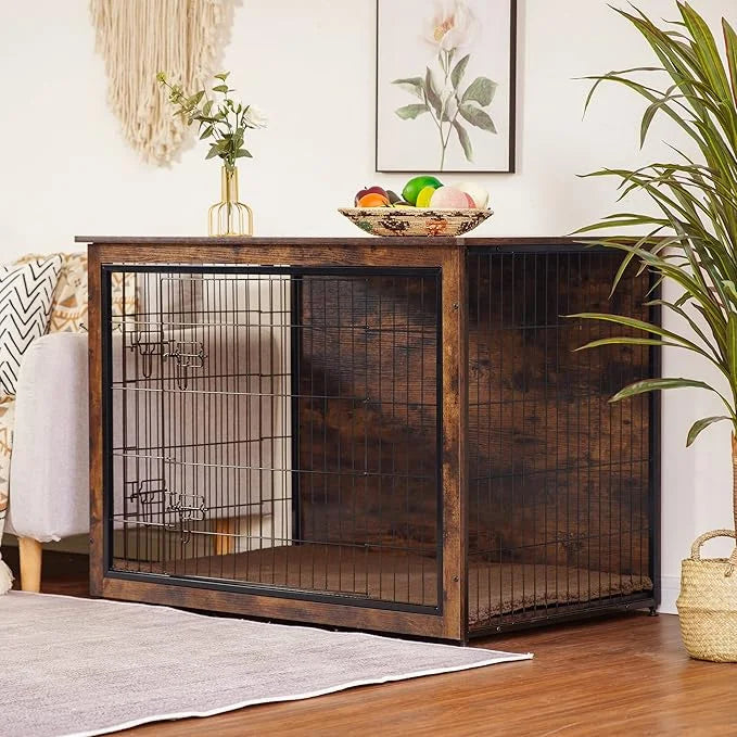 DWANTON Dog Crate Furniture with Cushion, Wooden Kennel Table with Double Doors, Indoor Dog House, Extra Large Size, 43.3"...