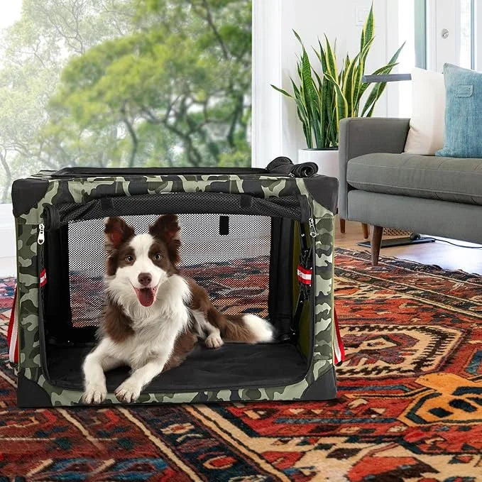 4 Door Portable Folding Dog Soft Crate, Quick Portable with Mesh Mat,Strong Steel Frame,Washable Fabric to Protect Pour pe...