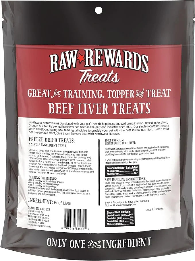 Northwest Naturals Raw Rewards Freeze-Dried Beef Liver Treats for Dogs and Cats - Bite-Sized Pieces - Healthy, 1 Ingredien...