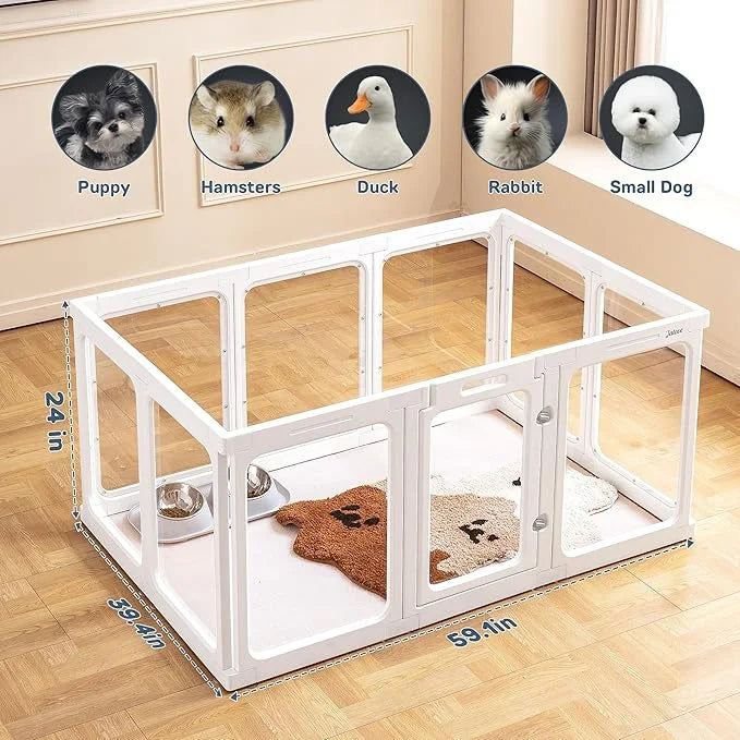 Dog Playpen, 24" Acrylic Plastic Pet Playpen with Door, Puppy Playpen, Indoor Dog Pen, Foldable, Customizable, White 2 PCS...