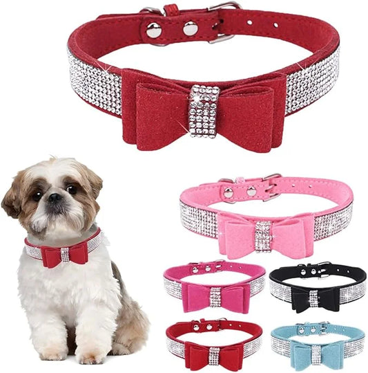 Red Large Dog Collar Girl, Christmas Rhinestone Dog Collar with Bow tie, Female Cat Collars Crystal Jeweled Bling Sparklin...
