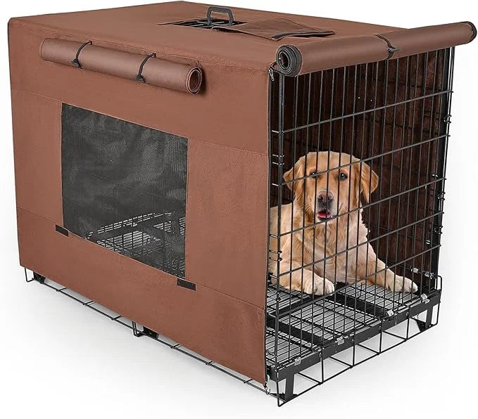 Dog Crate Cover 30 Inch Thickened Dog Kennel Cover Windproof Puppy Cage Cover with Mesh Windows on Both Sides Portable Cra...