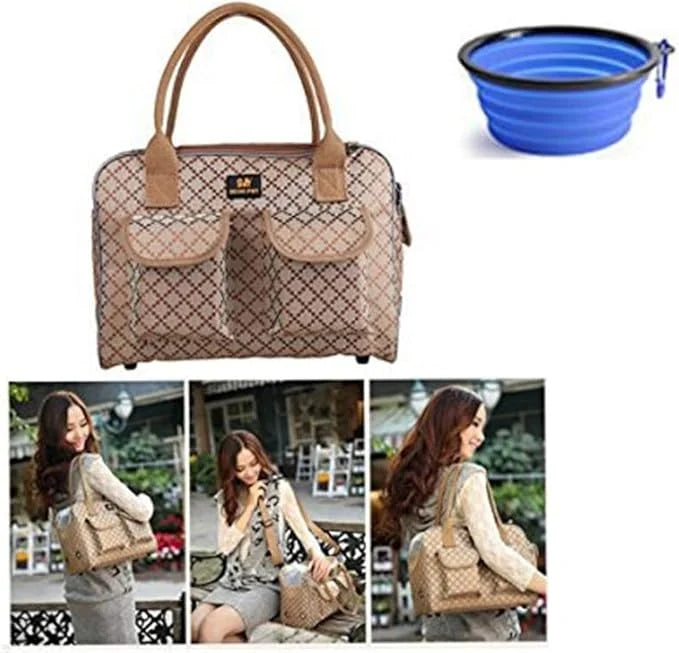 Hubulk Dog Carrier Bag Pet Tote Bag Doggie Handbag Cat Purse Puppy Pouch, Free Collapsible Dog Bowl Included (S Khaki) - P...