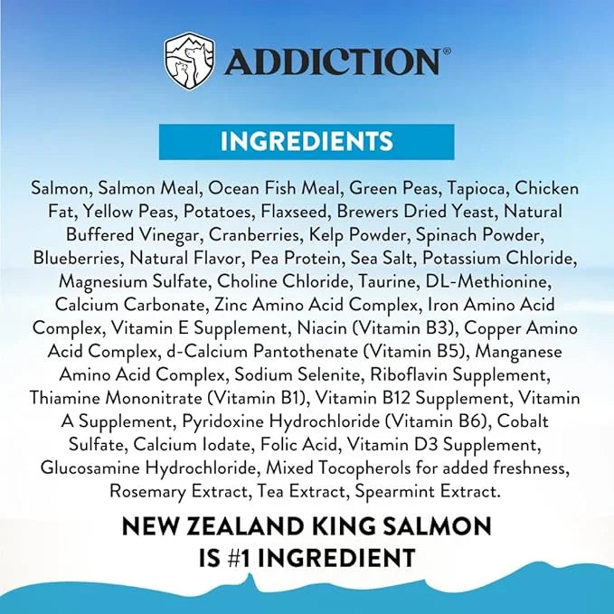 Addiction Salmon Bleu Grain-Free Dry Dog Food Formula - New Zealand King Salmon, Probiotic-Rich Fruits & Vegetables, Fish ...
