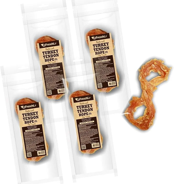 Afreschi Natural Turkey Tendon Rope (S) Pack of 4, Dog Treats for Signature Series, All Natural Human Grade Puppy Chew, Tu...