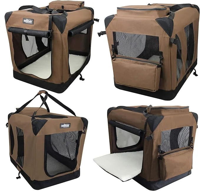 EliteField 3-Door Folding Soft Dog Crate with Carrying Bag and Fleece Bed (2 Year Warranty), Indoor & Outdoor Pet Home (24...