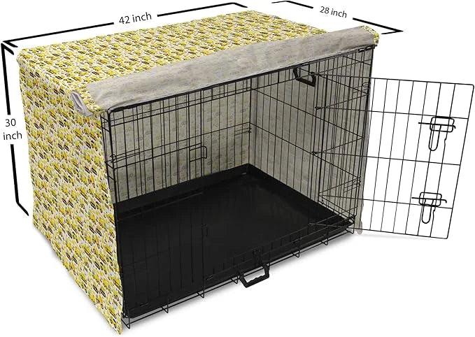 Lunarable Cartoon Dog Crate Cover, Construction Vehicles Style Machines Safety Building Theme, Easy to Use Pet Kennel Cove...
